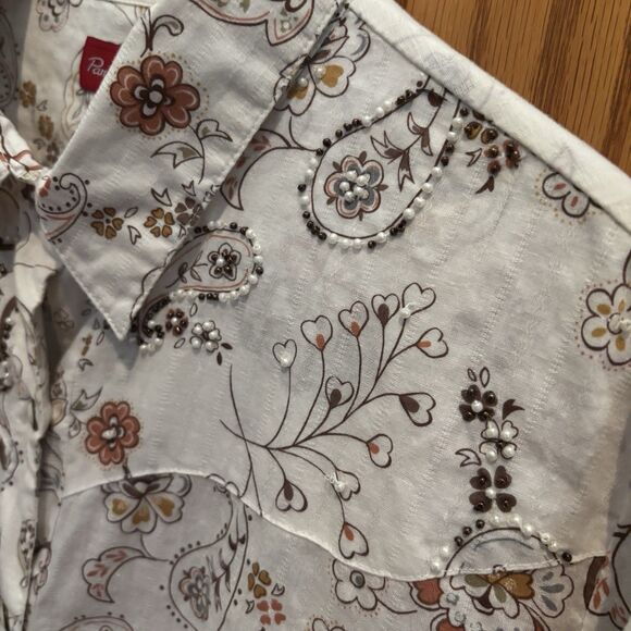 Panhandle Slim Womens XL White Paisley Western Rodeo Ranchwear Cowgirl Fit Shirt - Picture 4 of 16